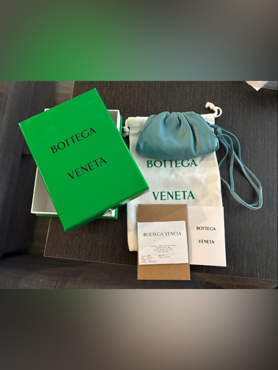 Bottega Veneta Handbags - Bottega Veneta Teal Mini Gathered Leather Coin Pouch with Strap